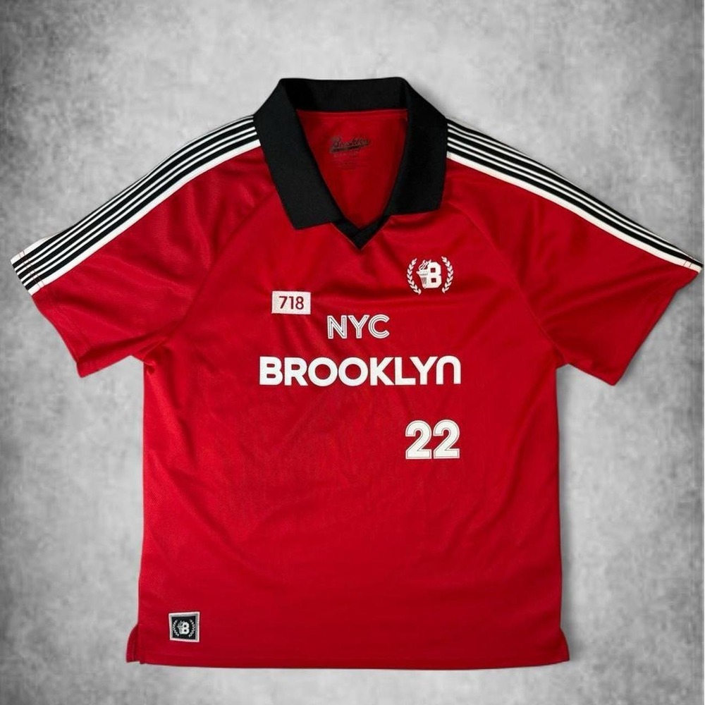 Brooklyn Cloth Red Brooklyn 22 Soccer Jersey NYC Streetwear Y2K Mens Small